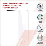 NNEDSZ 1000 x 2000mm Frameless 10mm Safety Glass Shower Screen