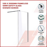 NNEDSZ 1100 x 2000mm Frameless 10mm Safety Glass Shower Screen