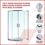 NNEDSZ 100 x 100cm Rounded Sliding 6mm Curved Shower Screen with Base in Chrome