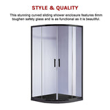 NNEDSZ 90 x 90cm Rounded Sliding 6mm Curved Shower Screen with Base in Black