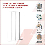 NNEDSZ 4 Fold Chrome Folding Bath Shower Screen Door Panel 1000 x 1400mm