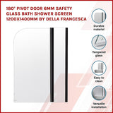 NNEDSZ 180 Degree Pivot Door 6mm Safety Glass Bath Shower Screen 1200x1400mm By Della Francesca