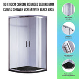 NNEDSZ 90 x 90cm Chrome Rounded Sliding 6mm Curved Shower Screen with Black Base