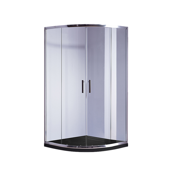 NNEDSZ 100 x 100cm Chrome Rounded Sliding 6mm Curved Shower Screen with Black Base