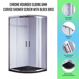NNEDSZ 100 x 100cm Chrome Rounded Sliding 6mm Curved Shower Screen with Black Base