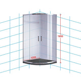 NNEDSZ 100 x 100cm Chrome Rounded Sliding 6mm Curved Shower Screen with Black Base