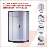 NNEDSZ 90 x 90cm Black Rounded Sliding 6mm Curved Shower Screen with White Base