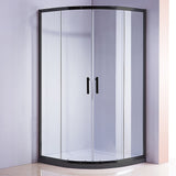 NNEDSZ 100 x 100cm Black Rounded Sliding 6mm Curved Shower Screen with White Base