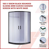 NNEDSZ 100 x 100cm Black Rounded Sliding 6mm Curved Shower Screen with White Base