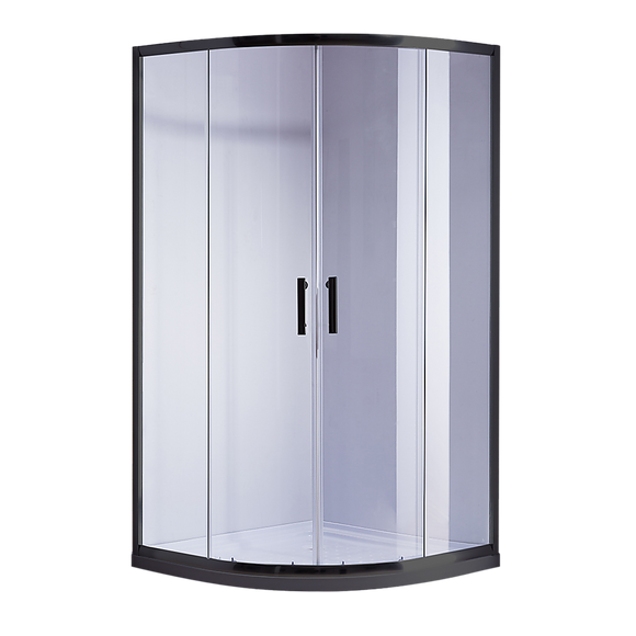 NNEDSZ 100 x 100cm Black Rounded Sliding 6mm Curved Shower Screen with White Base