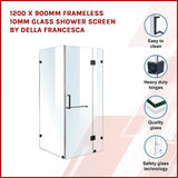 NNEDSZ 1200 x 900mm Frameless 10mm Glass Shower Screen By Della Francesca