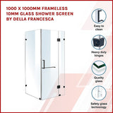 NNEDSZ 1000 x 1000mm Frameless 10mm Glass Shower Screen By Della Francesca