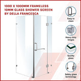 NNEDSZ 1000 x 1000mm Frameless 10mm Glass Shower Screen By Della Francesca