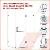 NNEDSZ 1100 x 900mm Frameless 10mm Glass Shower Screen By Della Francesca