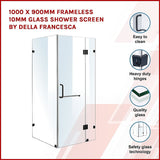 NNEDSZ 1000 x 900mm Frameless 10mm Glass Shower Screen By Della Francesca