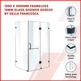 NNEDSZ 1200 x 1000mm Frameless 10mm Glass Shower Screen By Della Francesca