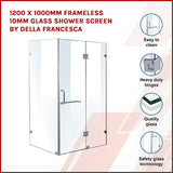 NNEDSZ 1200 x 1000mm Frameless 10mm Glass Shower Screen By Della Francesca