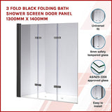 NNEDSZ 3 Fold Black Folding Bath Shower Screen Door Panel 1300mm x 1400mm