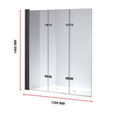 NNEDSZ 3 Fold Black Folding Bath Shower Screen Door Panel 1300mm x 1400mm
