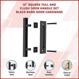 NNEDSZ 12" Square Pull and Flush Door Handle Set Black Barn Door Hardware
