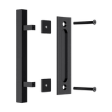 NNEDSZ 12" Square Pull and Flush Door Handle Set Black Barn Door Hardware