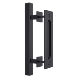 NNEDSZ 12" Square Pull and Flush Door Handle Set Black Barn Door Hardware
