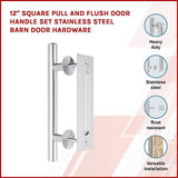 NNEDSZ 12" Square Pull and Flush Door Handle Set Stainless Steel Barn Door Hardware