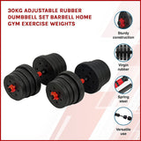 NNEDSZ 30kg Adjustable Rubber Dumbbell Set Barbell Home GYM Exercise Weights
