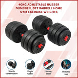 NNEDSZ 40kg Adjustable Rubber Dumbbell Set Barbell Home GYM Exercise Weights