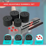 NNEDSZ 40kg Adjustable Rubber Dumbbell Set Barbell Home GYM Exercise Weights