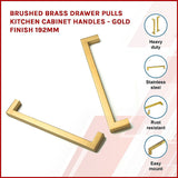 NNEDSZ 15 x Brushed Brass Drawer Pulls Kitchen Cabinet Handles - Gold Finish 192mm