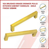 NNEDSZ 15x Brushed Brass Drawer Pulls Kitchen Cabinet Handles - Gold Finish 128mm