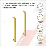 NNEDSZ 15x Brushed Brass Drawer Pulls Kitchen Cabinet Handles - Gold Finish 256mm