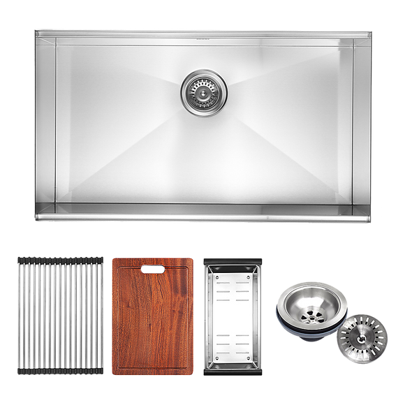 NNEDSZ BRIENZ 32-inch Nano Workstation Ledge Undermount 16 Gauge Stainless Steel Kitchen Sink Single Bowl