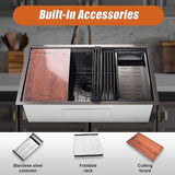 NNEDSZ BRIENZ 32-inch Nano Workstation Ledge Undermount 16 Gauge Stainless Steel Kitchen Sink Single Bowl