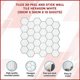 NNEDSZ Tiles 3D Peel and Stick Wall Tile Hexagon White (30cm x 30cm x 10 sheets)