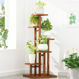NNEDSZ 5 Tiers Vertical Bamboo Plant Stand Staged Flower Shelf Rack Outdoor Garden