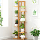 NNEDSZ 6 Tiers Vertical Bamboo Plant Stand Staged Flower Shelf Rack Outdoor Garden