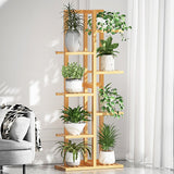 NNEDSZ 6 Tiers Vertical Bamboo Plant Stand Staged Flower Shelf Rack Outdoor Garden