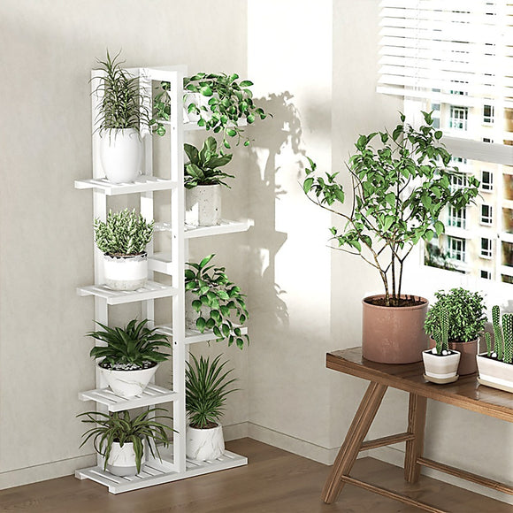 NNEDSZ 6 Tiers Vertical Bamboo Plant Stand Staged Flower Shelf Rack Outdoor Garden