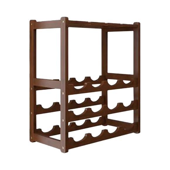NNEDSZ Bamboo Wine Rack Free Standing 15 Bottles with 6 Glasses Holder Storage in Dark Brown