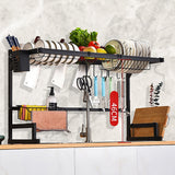 NNEDSZ 85cm Dish Drying Rack Drainer Over Sink Steel Cup Cutlery Organizer 2 Tier