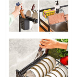 NNEDSZ 85cm Dish Drying Rack Drainer Over Sink Steel Cup Cutlery Organizer 2 Tier