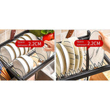 NNEDSZ 85cm Dish Drying Rack Drainer Over Sink Steel Cup Cutlery Organizer 2 Tier
