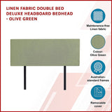 NNEDSZ Linen Fabric Double Bed Deluxe Headboard Bedhead - Olive Green