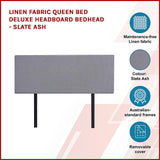 NNEDSZ Linen Fabric Queen Bed Deluxe Headboard Bedhead - Slate Ash