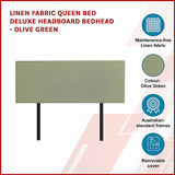 NNEDSZ Linen Fabric Queen Bed Deluxe Headboard Bedhead - Olive Green