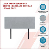 NNEDSZ Linen Fabric Queen Bed Deluxe Headboard Bedhead - Stone Grey