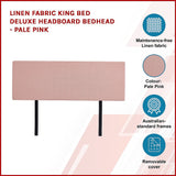 NNEDSZ Linen Fabric King Bed Deluxe Headboard Bedhead - Pale Pink
