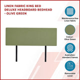 NNEDSZ Linen Fabric King Bed Deluxe Headboard Bedhead - Olive Green